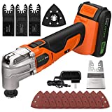 GALAX PRO Oscillating Tool, 20V Lithium Ion Cordless Oscillating Multi Tool with 1.3Ah Battery and Charger, 3pcs Blade and 10pcs Sanding Papers for Sanding, Grinding(Orange)…