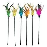 IUHKBH Cat Wand Toys, 6 PCS Interactive Cat Teaser Wand Cat Feather Toys with Loud Bell for Cat and Kitten
