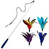 Cat Toys - Cat Feather Toys - Include Cat Wand and Natural Feather Refills
