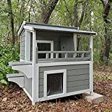 Outdoor Feral Cat House Wooden Kitty Shelter with Large Balcony,Escape Door,Waterproof
