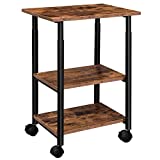HOOBRO Printer Stand, 3-Tier Printer Table, Rolling Cart Under Desk Storage, Height Adjustable Printer Carts on Wheels, Industrial Kitchen Carts, for Home Office, Rustic Brown and Black BF03PS01