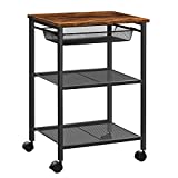 HOOBRO Mobile Printer Stand, 3-Tier Printer Cart with Storage Shelf, Adjustable Metal Mesh Basket, Machine Cart on Wheels, Industrial Style in Home Office, Rustic Brown and Black BF23PS01