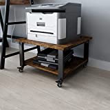 Natwind 2 Tiers Office Movable Laser Printer Copier Stand Cart Under Desk Heavy Duty Dark Brown Rolling Table with Storage Floor-Standing Holder on Wheels Fax A4 Paper Organizer Shelf for Home (Retro)
