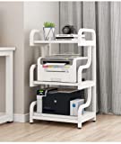 Natwind 3-Tier Printer Stand with Wheels Movable Storage Cart Floor-Standing Multi-Purpose Shelf Rack for Media Player Scanner Files Books Microwave Oven in Kitchen Living Room Home Office (White)