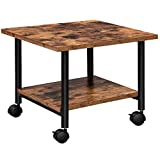 HOOBRO Industrial Printer Stand, 2-Tier Printer Cart with Storage, Under Desk Storage Cart on Wheels for Home and Office, Rustic Brown and Black BF02PS01