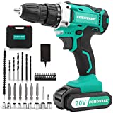 COMOWARE 20V Cordless Drill, Electric Power Drill Set with 1 Batteries & Charger, 3/8” Keyless Chuck, 2 Variable Speed, 266 In-lb Torque, 17+1 Position and 34pcs Drill/Driver Bits