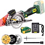 POPOMAN Cordless Circular Saw, 4.0Ah 20V 4,500RPM Saw with Laser, 3 Blades(4-1/2'), Fast Charger, Max Cutting Depth 1-11/16''(90°), 1-1/8''(45°), for Wood, Plastic, Soft Metal and Tile Cuts - MTW510B