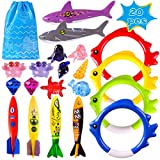 20 Pack Summer Pool Diving Toys for Kids, Fun Swimming Pool Games Sinking Toy Set, Underwater Diving Gifts with Storage Bag Include Torpedo Gems Shark Diving Rings Sea Animals for Boys Girls