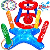 Pool Toys Games Set - Floating Basketball Hoop&Inflatable Ring Toss for Kids Adults Family Swimming Water Sport Fun Floats Accessories