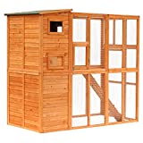 PawHut Large Wooden Outdoor Cat House with Large Run for Play, Catio for Lounging, and Condo Area for Sleeping, Natural