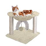 Furhaven Pet Furniture for Cats and Kittens - Tiger Tough Small Cat Tree Hammock Playground with Toys and Self-Grooming Archway, Cream, One Size
