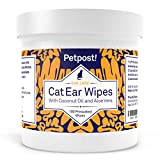 Petpost | Cat Ear Cleaner Wipes - 100 Ultra Soft Cotton Pads in Coconut Oil Solution - Treatment for Removing Cat Ear Dirt & Wax