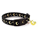 waaag Pet Collar Gold Moons and Stars Cat Collar, Safety Breakaway Cat Collar, Glow in The Dark (Standard 9'-15' Neck, Black)