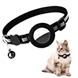 Airtag Cat Collar, Reflective Kitten Collar Breakaway with Airtag Holder , 0.4 Inches in Width (Black)