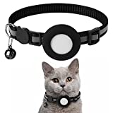 Airtag Cat Collar, Air tag Cat Collar with Bell and Safety Buckle in 3/8' Width, Reflective Collar with Waterproof Airtag Holder Compatible with Apple Airtag for Cat Dog Kitten Puppy (Black)