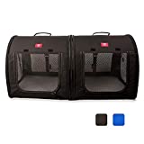 One for Pets Portable 2-in-1 Double Pet Kennel/Shelter, Fabric, Black/Royal Blue 20'x20'x39' - Car Seat-Belt Fixture Included (Black)