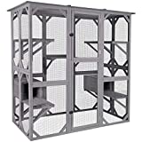 AIVITUVIN Cat House Outdoor Catio Kitty Enclosure with Super Large Enter Door, Wooden Cat Cage Condo Indoor Playpen with Platforms & Small House-71 Inch