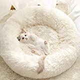 Gavenia Cat Beds for Indoor Cats,20’’x20’’ Washable Donut Cat and Dog Bed,Soft Plush Pet Cushion,Waterproof Bottom Fluffy Dog and Cat Calming and Self-Warming Bed for Sleep Improvement,Beige
