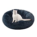 HonourHope Modern Soft Plush Round Pet Bed Donut Cuddle Anti Anxiety Fluffy Puppy Beds for Small Dogs and Cats - M(23.6”Dx7.9 H)