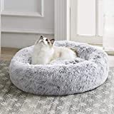 Western Home Faux Fur Dog Bed & Cat Bed, Original Calming Dog Bed for Small Medium Large Pets, Anti Anxiety Donut Cuddler Round Warm Washable Cat Bed for Indoor Cats(20', Light Grey)