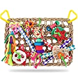 KATUMO Bird Toys, Bird Foraging Wall Toy, Edible Seagrass Woven Climbing Hammock Mat with Colorful Chewing Toys, Suitable for Lovebirds, Finch, Parakeets, Budgerigars, Conure, Cockatiel