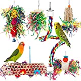 Bird Toys Bird Shredding Foraging Toys Parakeet Toy Chewing Hanging Toy Bird Shredded Paper Bird Cage Accessories Bird Rope Perch for Conure Cockatiel Budgies Lovebird Parrotlet (With Rope Perch)