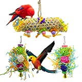 EBaokuup 3Pack Bird Chewing Toys Foraging Shredder Toy Parrot Cage Shredder Toy Bird Loofah Toys Foraging Hanging Toy for Cockatiel Conure African Grey Parrot