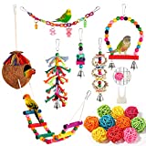 Bird Toys Bird Parakeet Swing Chewing Hanging Toys Climbing Ladder Coconut Bird Cage Toys Suitable for Cockatiels,Conures,Finches,Budgie,Love Birds