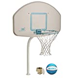 Dunn-Rite Deck Shoot Poolside Deck-Mounted Basketball Hoop w/ Ball, 2 & 3/8' Brass Anchor w/ Cap, & 18 Inch Stainless Steel Rim, White