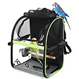 Pecute Bird Carrier Backpack, Parrots Bird Backpack with Visible Window, Adjustable Height Standing Perch, Feeding Cans, Waterproof Pads, Lightweight Foldable Birds Travel Cage for Hiking Camping