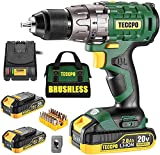 TECCPO Cordless Drill Set, 20V Brushless Drill Driver Kit, 2x 2.0Ah Li-ion Batteries, 530 In-lbs Torque, 1/2”Keyless Chuck, 2-Variable Speed, Fast Charger, 33pcs Bits Accessories with Case