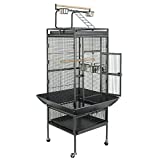 SUPER DEAL PRO 61-inch 2in1 Large Bird Cage with Rolling Stand Parrot Chinchilla Finch Cage Macaw Conure Cockatiel Cockatoo Pet House Wrought Iron Birdcage, Black