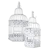 WHW Whole House Worlds Cape Cod Chic White Bird Cages, Set of 2, White Metal, 15.5 and 19 Inches Tall
