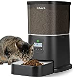 Automatic Cat Feeders, SIBAYS Pet Food Dispenser with Stainless Steel Bowl,6L Timed Cat Feeder 19 Dry Food Programmable Portion Microchip Control 5 Meals 10s Voice Recorder for Cats and Dogs (Dark)