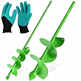 Royars Upgrade Auger Drill Bit For Planting - Heavy-Duty Garden Auger Digging Machine Hole Digger Bulb Bedding Plant Rapid Planter 3/8 Inch Hex Drive Electric Drill, With Non-Slip Gloves, Green,4x16 in, 2x16 in