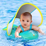 No Flip Over Baby Pool Float with Canopy UPF50+ Sun Protection, Inflatable Baby Float with Sponge Safety Support Bottom, Fun Gifts Water Toys Accessories Baby Swim Floats for Pool 3-36 Months