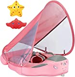 Newest Size Improved Add Tail Avoid Flip Over Mambobaby Solid Swimming Float Non Inflatable Swim Trainer Baby Pool Float with Canopy (Pinkc)