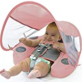 Preself Upgraded Baby Float Non-Inflatable Mambobaby Swim Ring, Infant Soft Solid Swimming Trainer, Baby Pool Float with Removable UPF 50+ UV Sun Protection Canopy (Pink Ladybug)