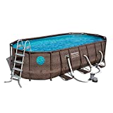 Bestway 56717E Power Steel Swim Vista 18' x 9' x 48' Outdoor Oval Above Ground Swimming Pool Set with 1500 GPH Filter Pump, and Ladder