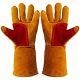 Bite Proof Glove Animal Handling Gloves (1Pair) Leather 14 inch Cowhide Reinforced Padding Palm Gardening Work for Dog Cat Scratch ( Brown )
