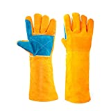 Animal Handling Gloves Bite Proof Kevlar,17.7in/45cm Reinforced Leather Welding Gloves,Heat/Wear/Tear Resistance,for Pet Training, Cat Scratch, Bird Handling Falcon Gloves Grabbing-Yellow
