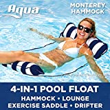 Aqua 4-in-1 Monterey Pool Float & Water Hammock – Multi-Purpose, Inflatable Pool Floats for Adults – Patented Thick, Non-Stick PVC Material – Navy