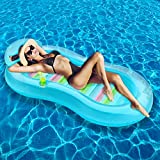 Pool Floats Adult, Pool Lounger with Cup Holder and Headrest, Large Inflatable Swimming Pool Float, Pool Raft & Recliner, Portable Water Hammock, Lake Raft, Fun Pool Beach Party Toys for Adults Kids