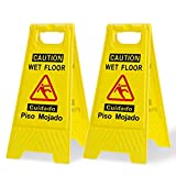 Caution Wet Floor Sign 2 Pack,Yellow,Bilingual Warning Signs,for Commercial Use,a Collapsible Sign to a Potential Hazard.