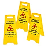 Alpine 24-Inch Caution Wet Floor Sign - 3 Pack A-Frame Bright Yellow Warning Sign - Sturdy Double Sided Fold Out Bilingual Floor Alert Ideal for Commercial Use