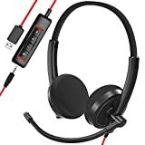 USB Headset, HROEENOI Noise Cancelling Headphones with Microphone, PC Headset Wired for Computer/Mac/Laptop, with USB+3.5mm Jack, in-line Controls for Office Home Business