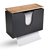 Cozee Bay Bamboo Paper Towel Dispenser, Paper Towel Holder with Lid for Home and Commercial, Wall Mount or Countertop for Multifold, C Fold, Z fold, Trifold Hand Towels (Black)