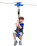 Jugader 200FT Zipline Kits for Backyard Kids and Adults with 350LBS Weight Capacity, Upgraded Seat with Double Harness, SUS304 Stainless Spring Brake, Non-Slip Trolley and Cable Tensioner Kit