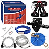 Trsmima Zipline Kit for Backyards - 98ft Zip Line for Kids and Adults - Backyard Kids Zipline Kits with Safety Harness and Stainless Steel - Spring Brake Trolley and Seat