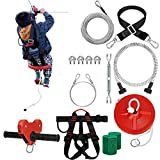 EDOSTORY 98 Feet Zip Line Kit for Kids and Adult Up to 330lb with Stainless Steel Ziplines Spring Brake and Safety Harness, Red